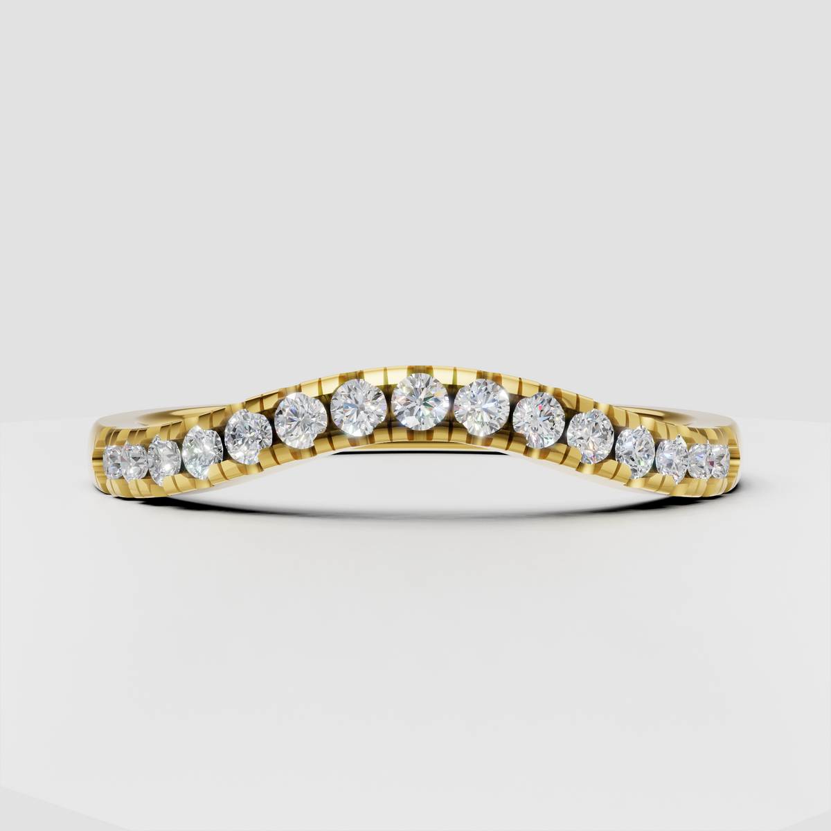 Round Diamond Curved Half Eternity Pavé Engagement Ring