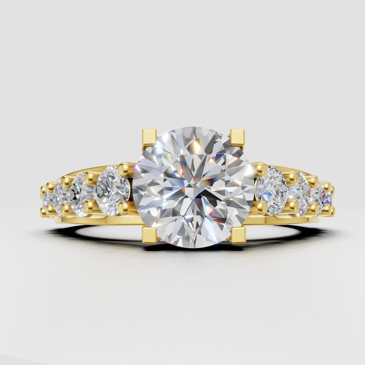 Round diamond crossover cluster engagement ring with pave side stones