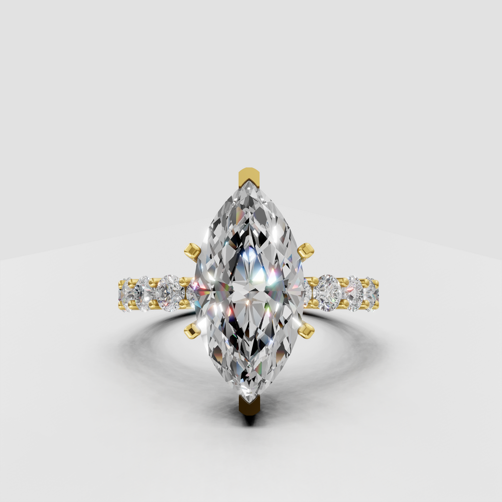 Marquise cut lab grown diamond engagement ring with pavé band