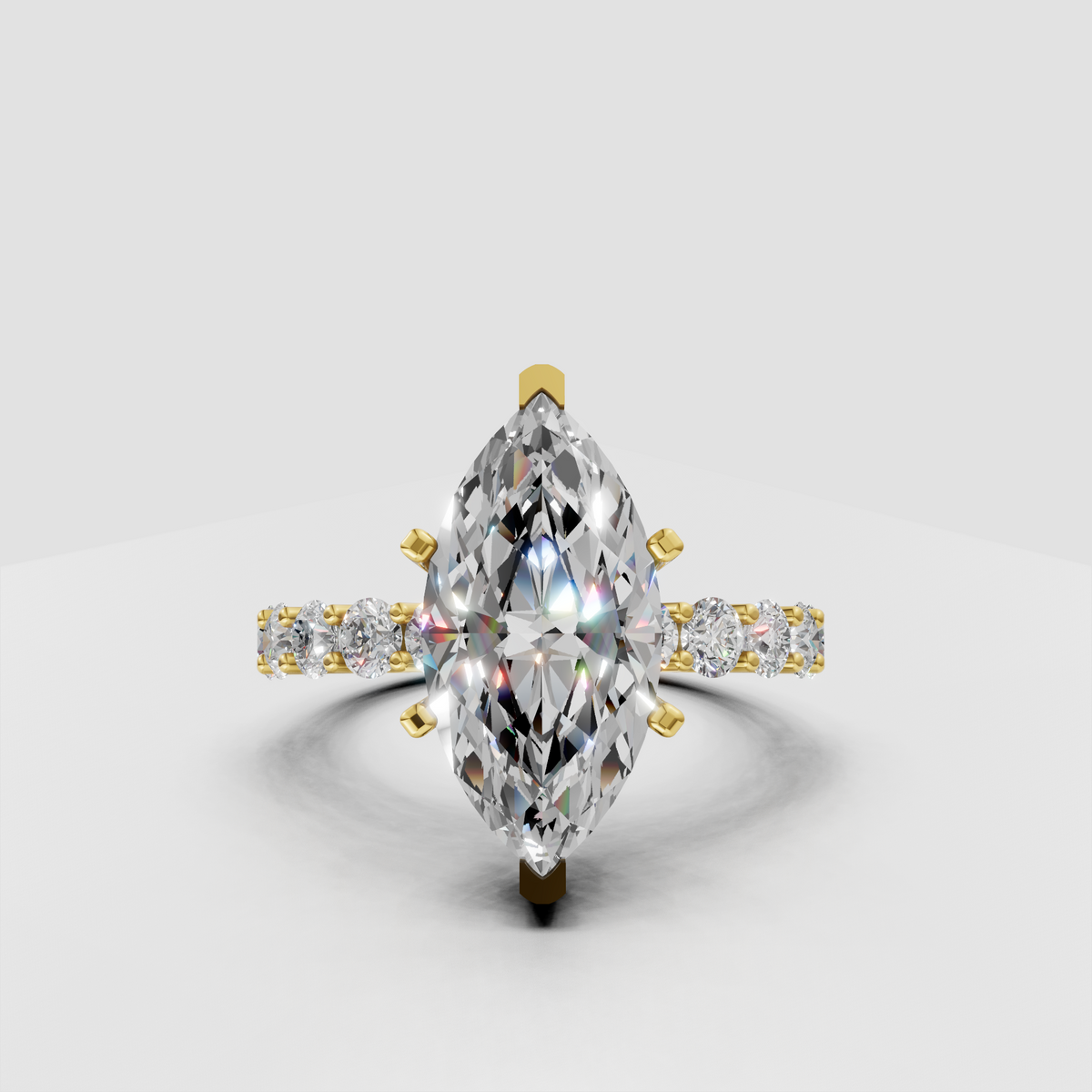 Marquise cut lab grown diamond engagement ring with pavé band