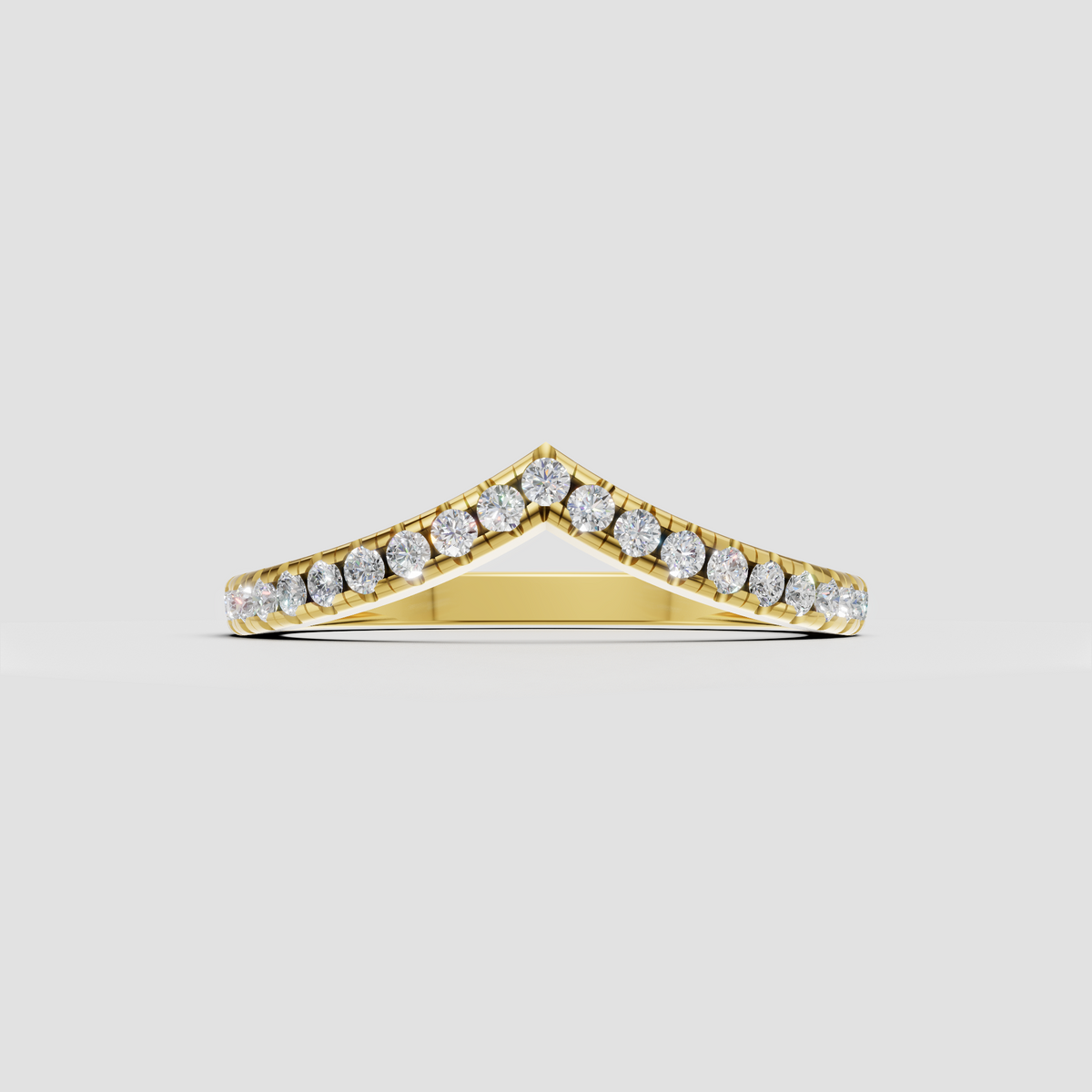 Round diamond chevron band ring in polished rose gold with graduated diamonds