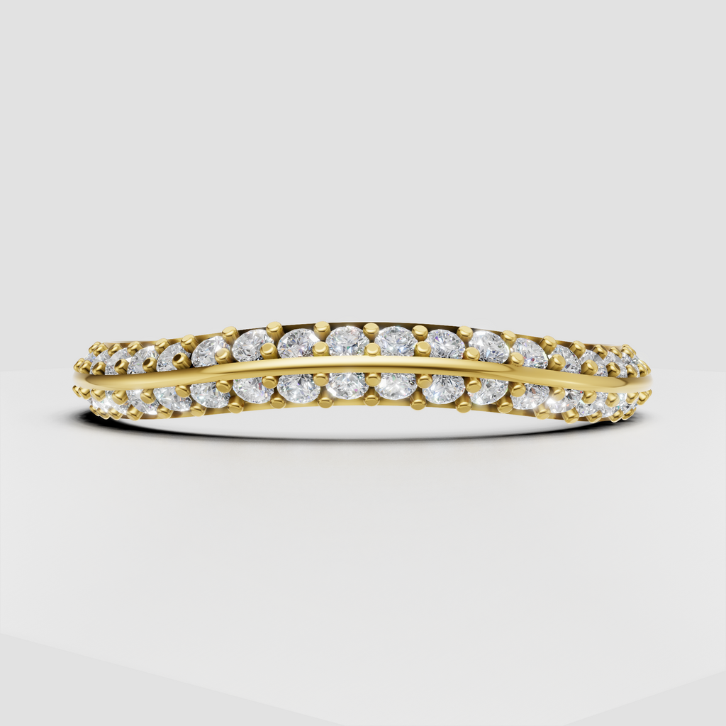 Round diamond curved band in polished 14K yellow gold