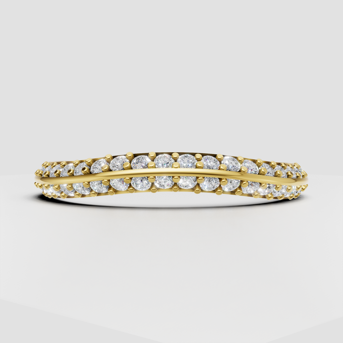 Round diamond curved band in polished 14K yellow gold