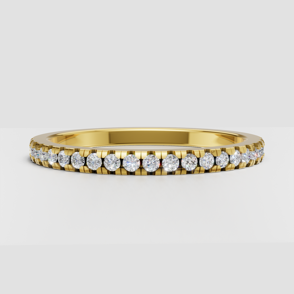 Round diamond bar-set half eternity ring with polished gold band