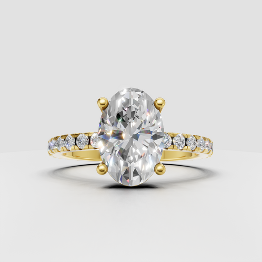 Oval Diamond Pave Band Solitaire Engagement Ring