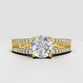 Round brilliant Diamond four-prong pavé split-shank engagement ring in yellow gold