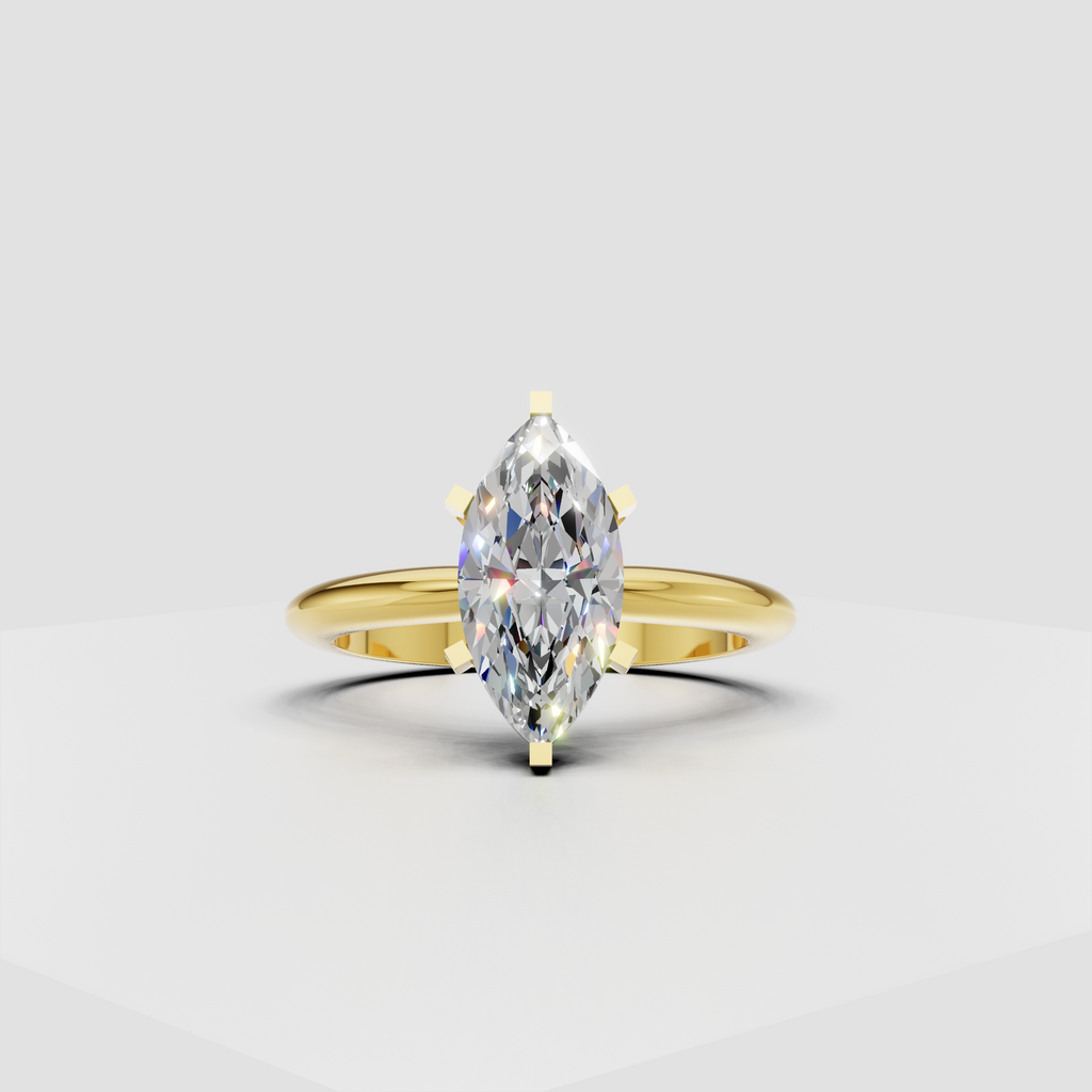 Marquise cut diamond eternity ring in polished yellow gold with shared prong setting