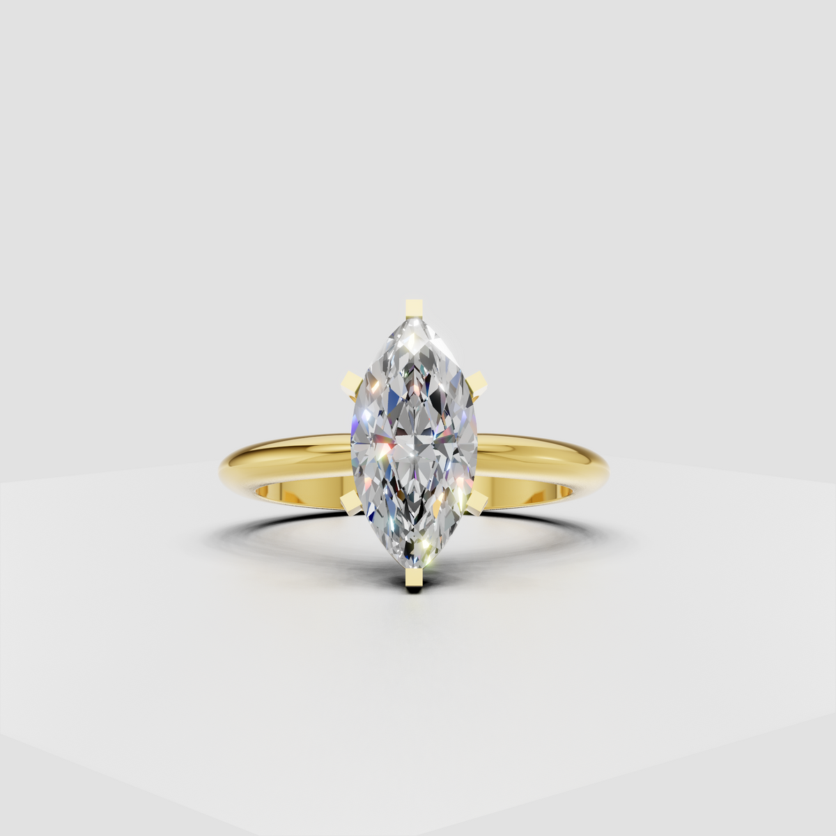 Marquise cut diamond eternity ring in polished yellow gold with shared prong setting