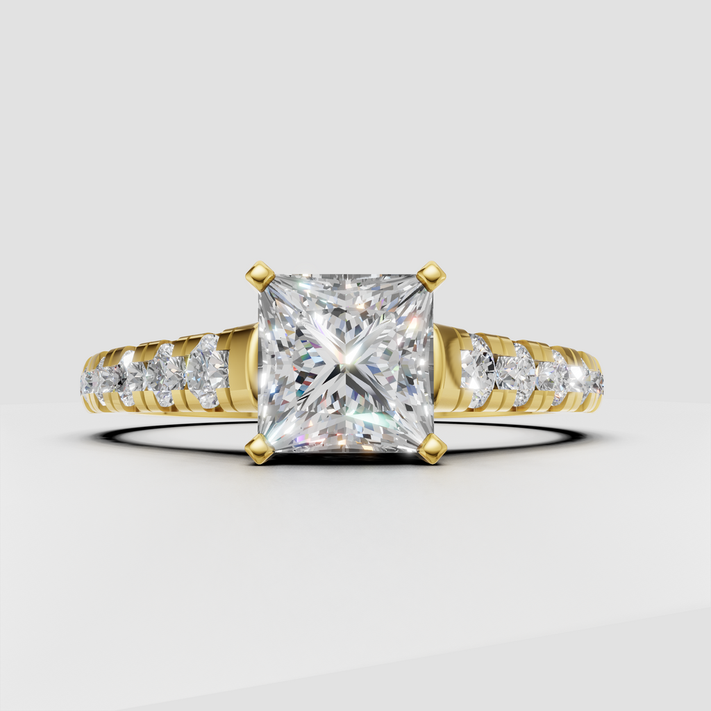 Vintage-style yellow gold princess cut engagement ring