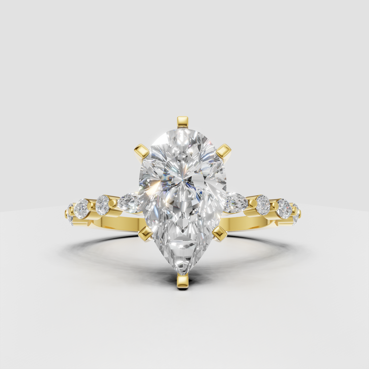 Marquise cut diamond solitaire engagement ring in yellow gold