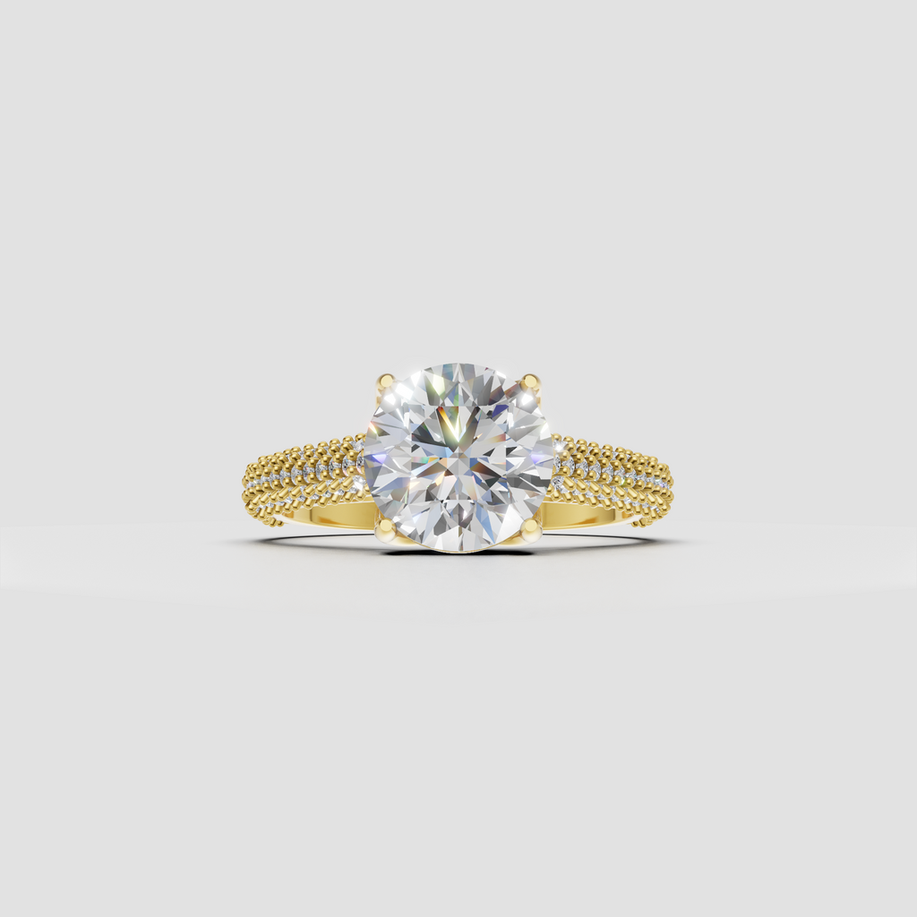 Round cut diamond vintage style ring in polished yellow gold