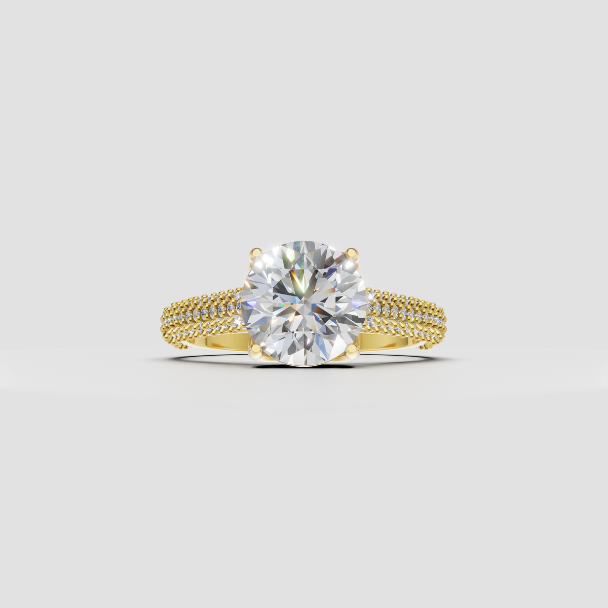 Round cut diamond vintage style ring in polished yellow gold