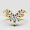 Marquise and round diamond curved wedding band in yellow gold