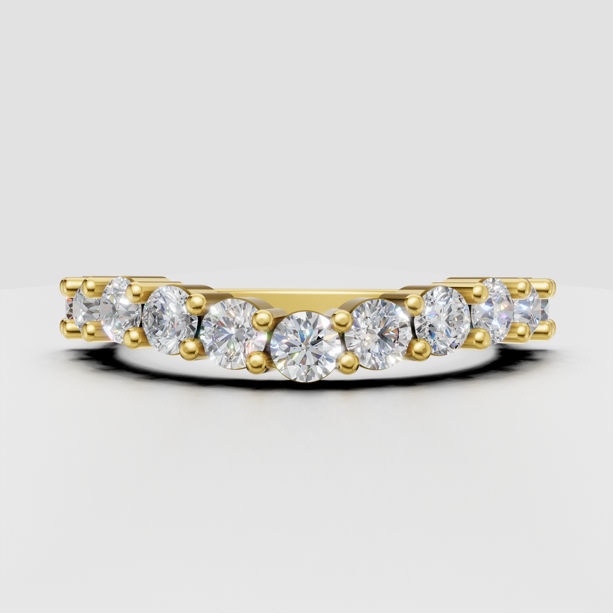 Round diamond half eternity ring in yellow gold