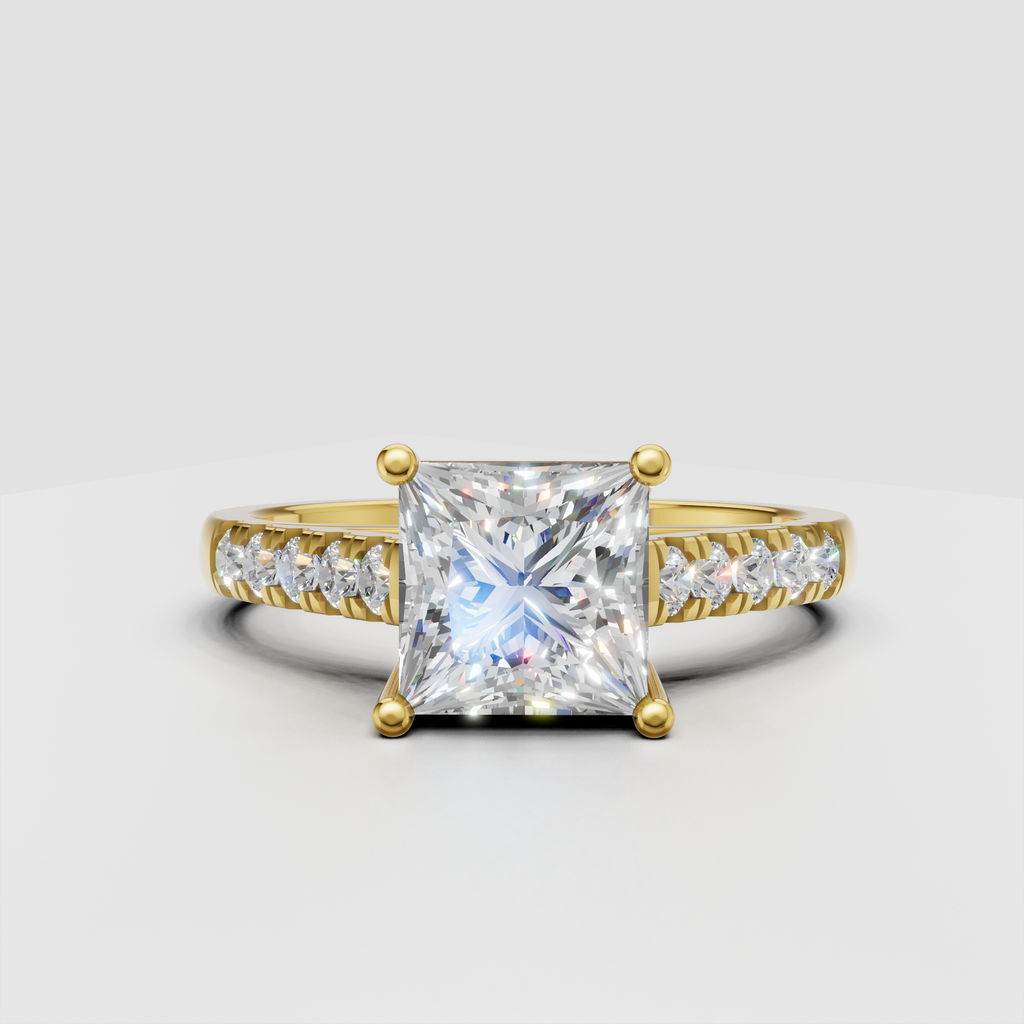 Princess cut diamond engagement ring with pavé band