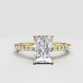 Radiant cut diamond hidden halo engagement ring with pavé band