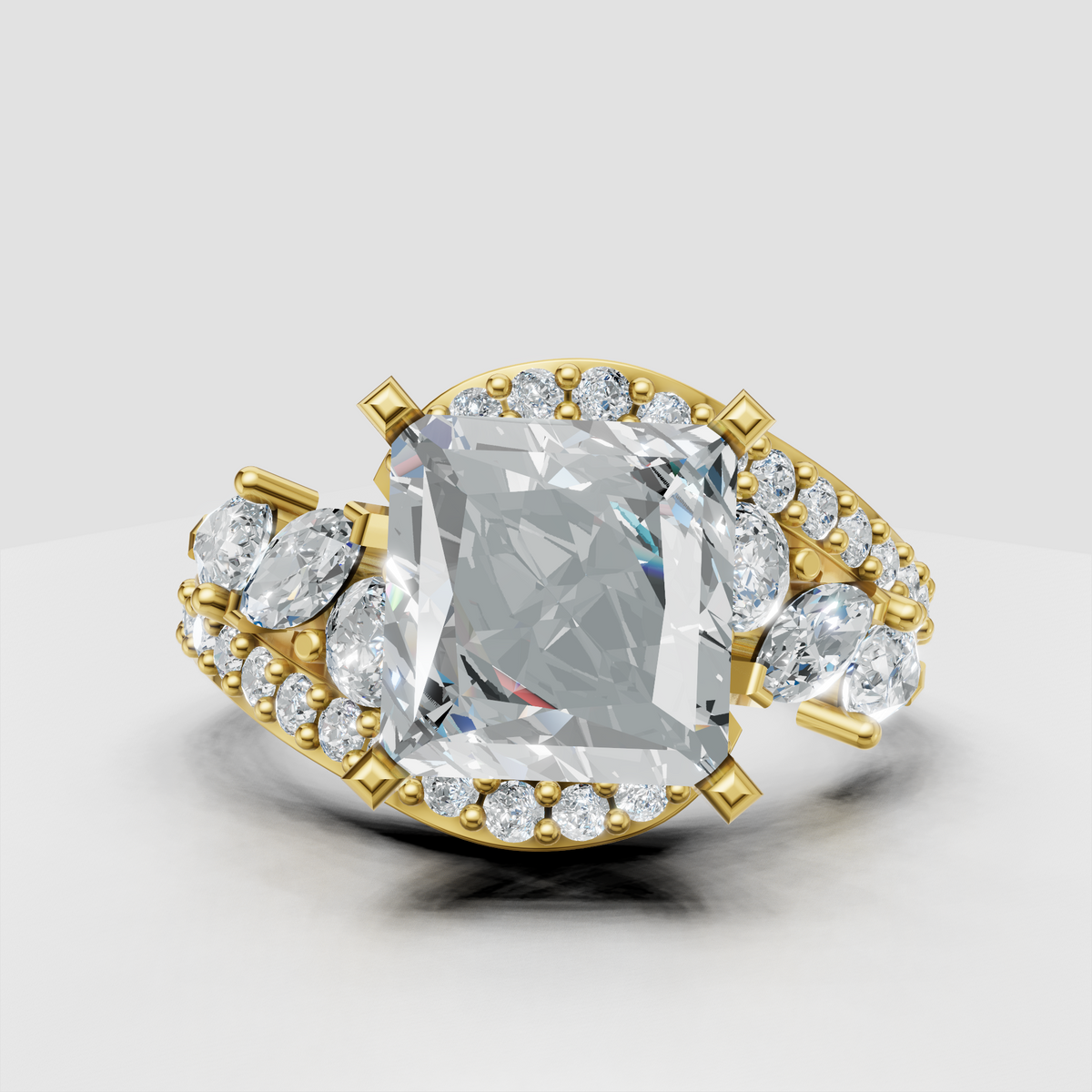 Princess-cut diamond double halo engagement ring with split-shank band