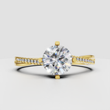 Round Diamond cathedral pave engagement ring in polished metal