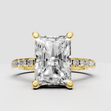 Radiant diamond hidden halo engagement ring in yellow gold