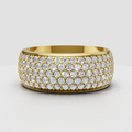 Round diamond bead-set pavé wide band eternity ring in polished yellow gold