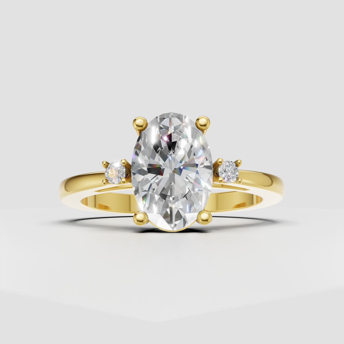 Oval diamond six-prong solitaire engagement ring in polished yellow gold