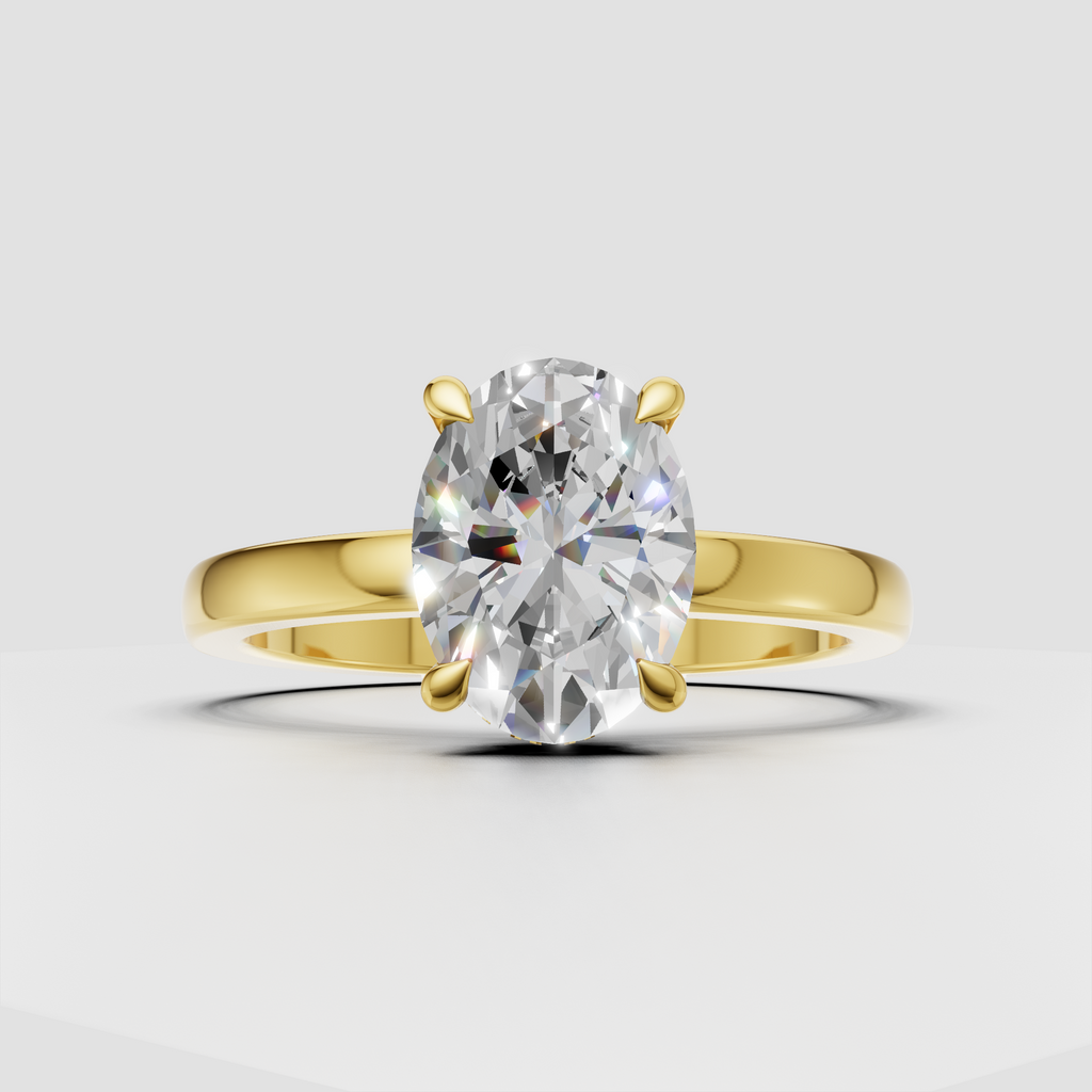 Oval cut diamond hidden halo solitaire engagement ring in polished silver