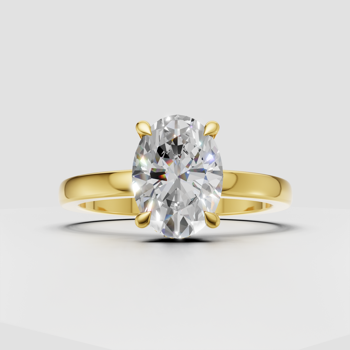Oval cut diamond hidden halo solitaire engagement ring in polished silver