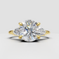 Round diamond three-stone nature inspired engagement ring