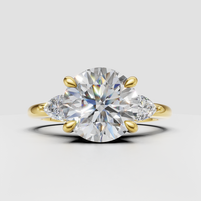 Round diamond three-stone nature inspired engagement ring
