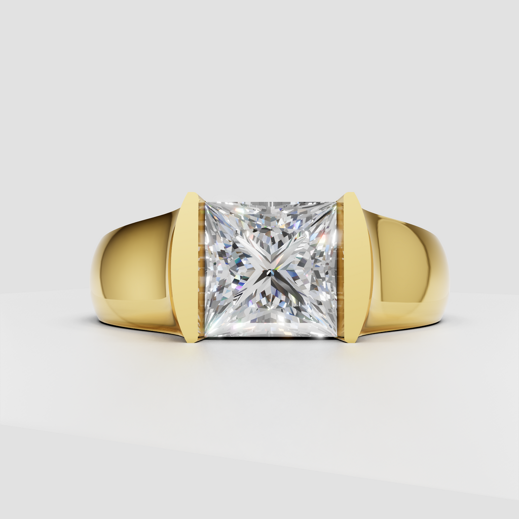 Princess cut diamond solitaire engagement ring with wide polished band