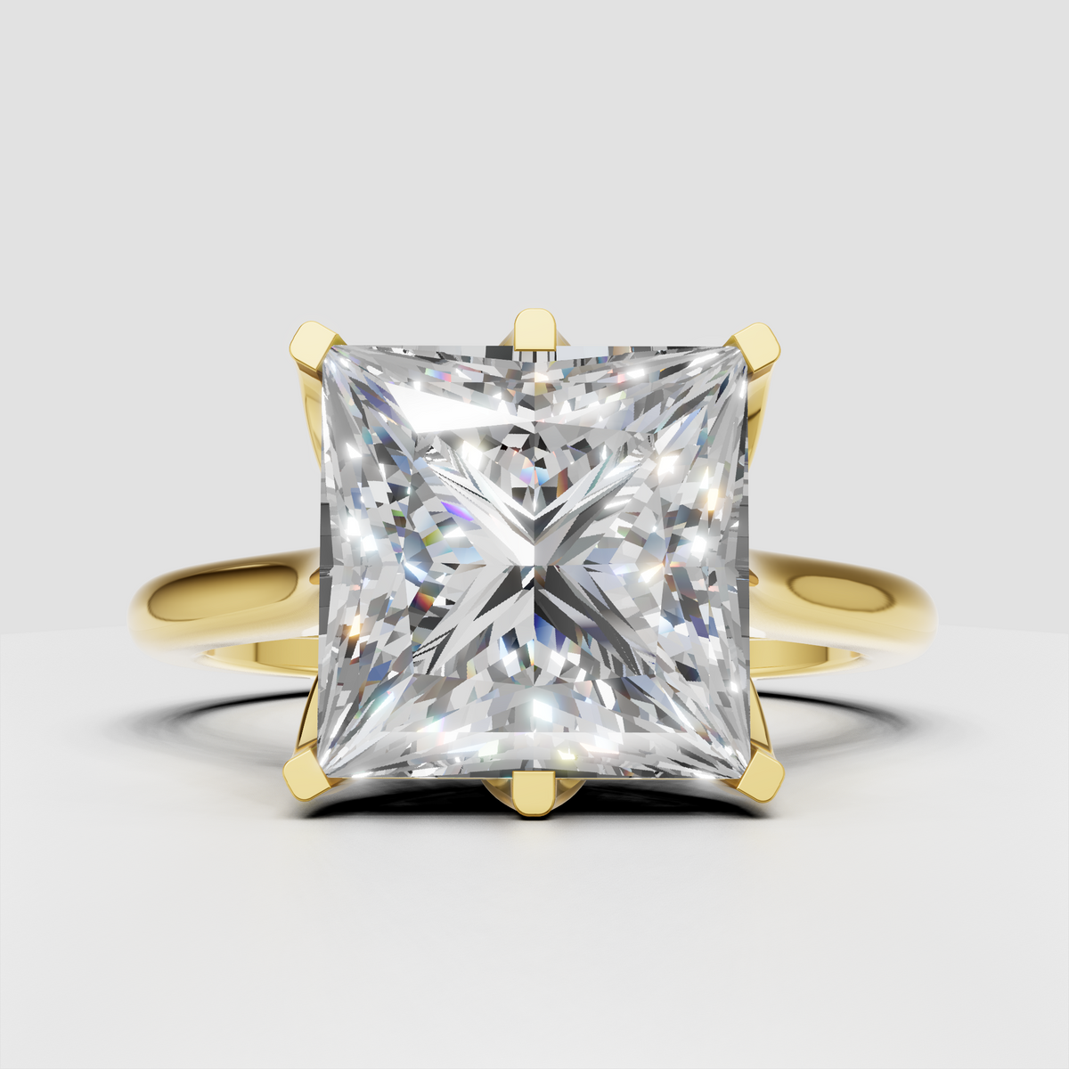 Princess cut diamond solitaire engagement ring with polished band