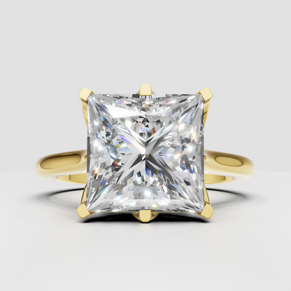 Princess cut diamond solitaire engagement ring with polished band