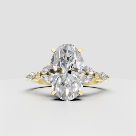 Oval cut diamond engagement ring with marquise side stones
