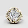Round diamond double halo engagement ring in polished yellow gold