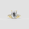 Radiant cut diamond hidden halo engagement ring in polished yellow gold