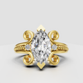 Marquise diamond vintage engagement ring with ornate scrollwork