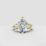 Marquise diamond floral engagement ring with prong setting and side stones