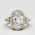 Oval diamond halo engagement ring with round accent stones and side stones