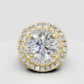 Round cut diamond double halo engagement ring with sparkling diamond accents