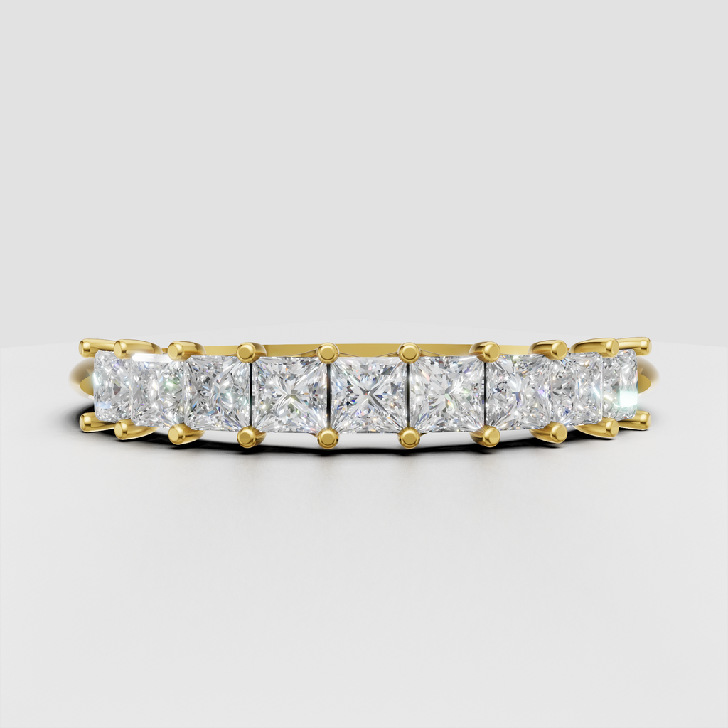 Princess cut diamond eternity band with shared prong setting
