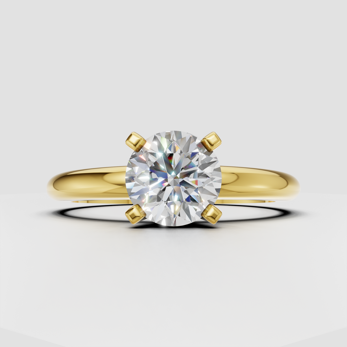 Round cut diamond solitaire classic engagement ring in yellow gold