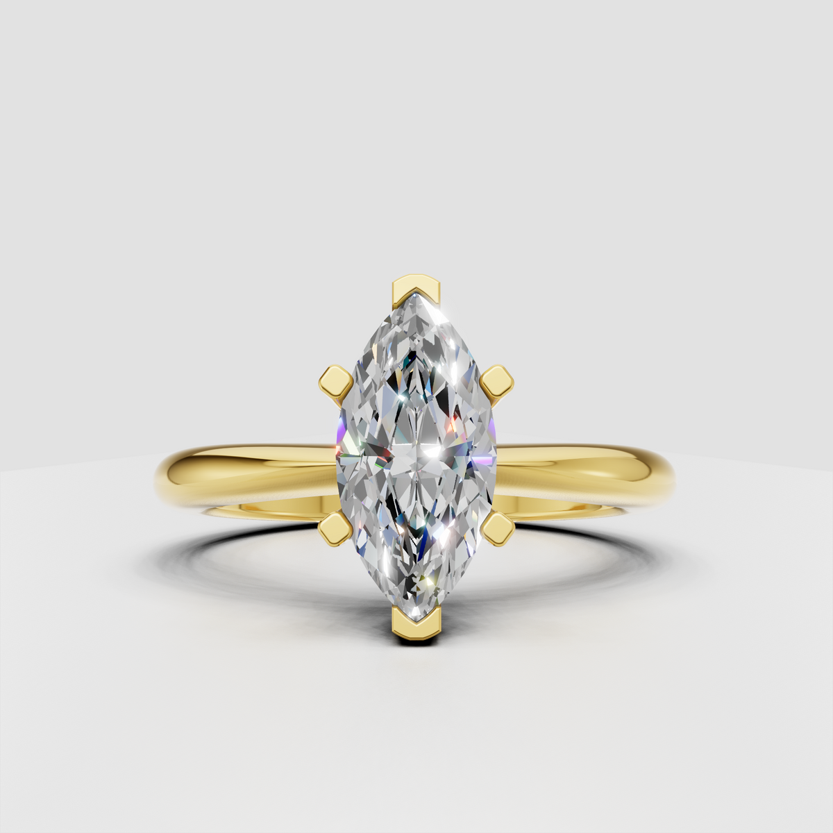 Marquise cut diamond solitaire plain band ring in yellow gold