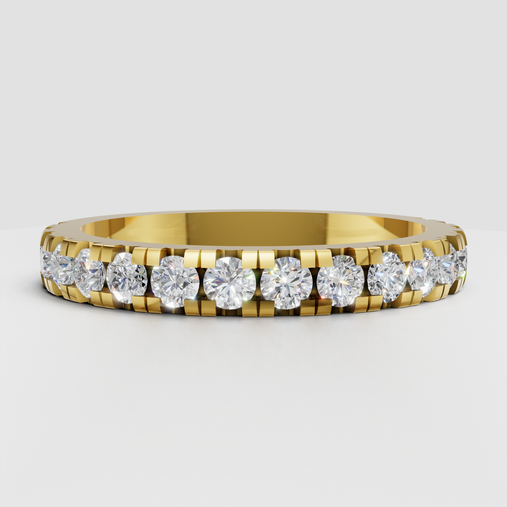 Round diamond eternity band with continuous shared-prong setting