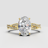 Pear diamond split shank engagement ring in polished yellow gold