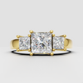 Princess cut diamond three stone engagement ring with prong setting