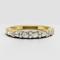 Round and marquise diamond floral cluster half eternity wedding band in polished white metal