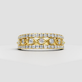 Round diamond infinity band ring in polished yellow gold with three rows of stones