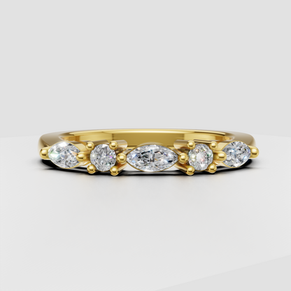 Marquise diamond five-stone engagement ring in polished yellow gold