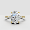 Oval cut diamond hidden halo engagement ring with pavé band