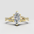Marquise diamond cathedral split shank engagement ring in polished yellow gold